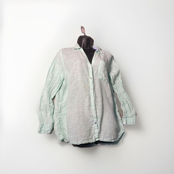 Sigrid Olsen 100% Linen Shirt Womens Button Down Medium Mint Green Pearl Buttons - Picture 1 of 7